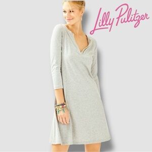 Lily Pulitzer Banyan TShirt Dress Small Grey Gold Buttons 3/4 Sleeve Pima Cotton